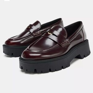 Zara Penny Burgundy Platform Loafers size 5